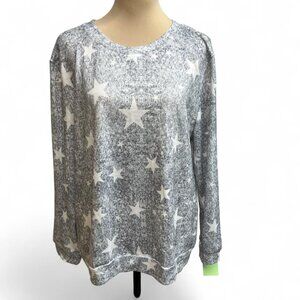 NWT Cheibear Grey White Star Print Long Sleeve Top Women’s Size S